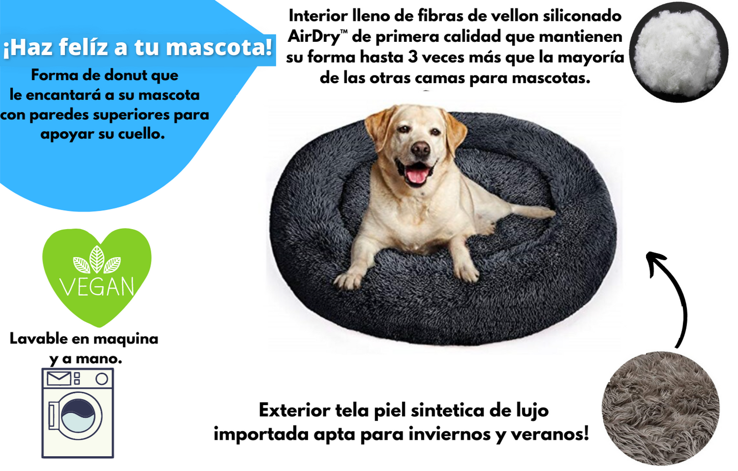 Camita Anti-Estrés Para Mascotas + Almohadita en Peluche de Regalo 🎁